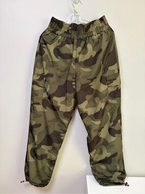 Hollister Camo Cargo Baggy Pull-On Pants Size Small Green Camouflage Bungee Y2K